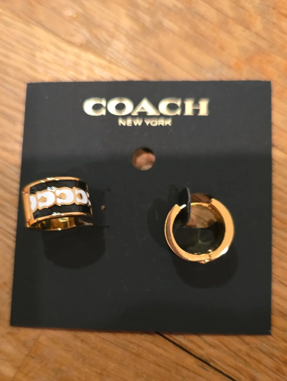 Coach Gold Tone Earrings with Black Enamel Accent & Dustbag - Picture 3 of 5
